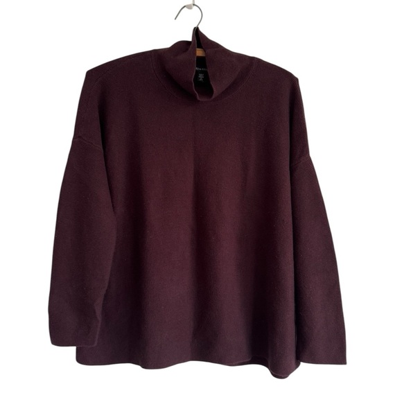 Eileen Fisher Silk and Cashmere Loose Waffle Knit Turtleneck Aubergine Size XS - Picture 1 of 6